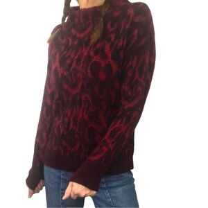 Mohair Blend Red Leopard Print Sweater Sz S Mock Neck Cozy Warm Animal Print